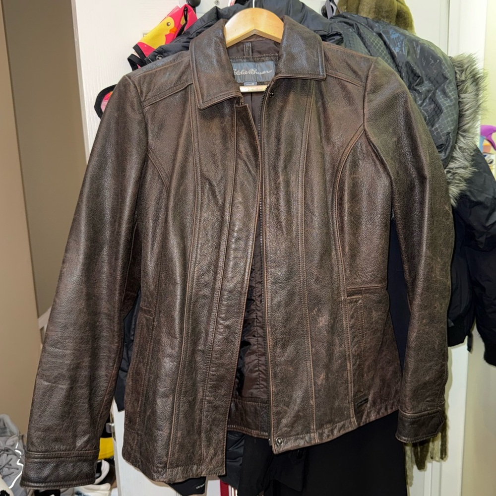 Eddie Bauer Chocolate Brown Leather Jacket